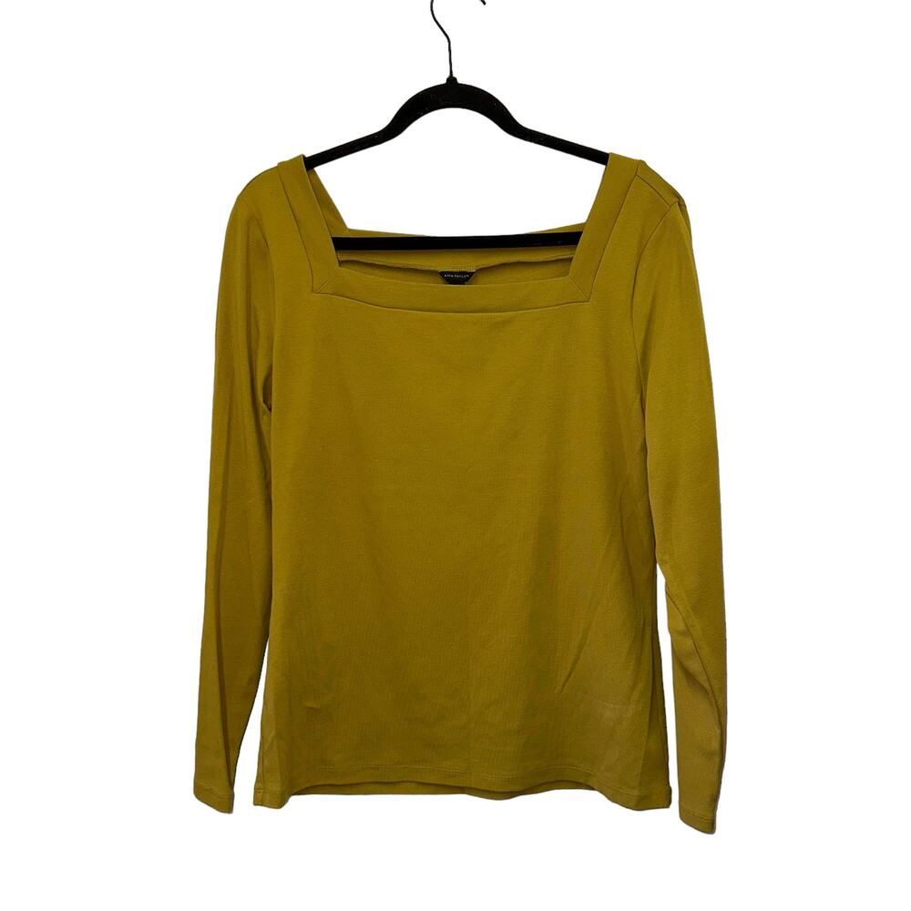 Ann Taylor Mustard Square Neck Long Sleeve Top Large Minimalist Career Blouse
